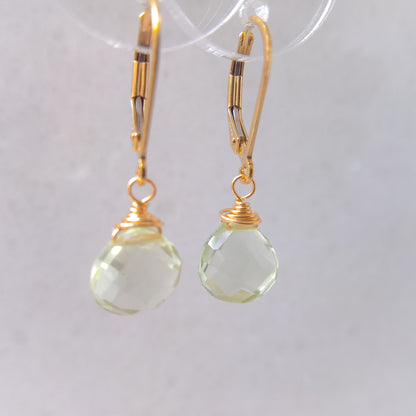 Green amethyst dangle earrings in 14k gold fill