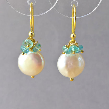 Pearl and Apatite drop earrings