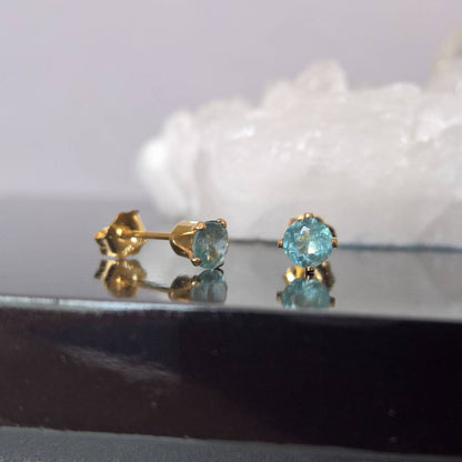 Moss Aquamarine earrings studs - gold fill or sterling silver 4mm size