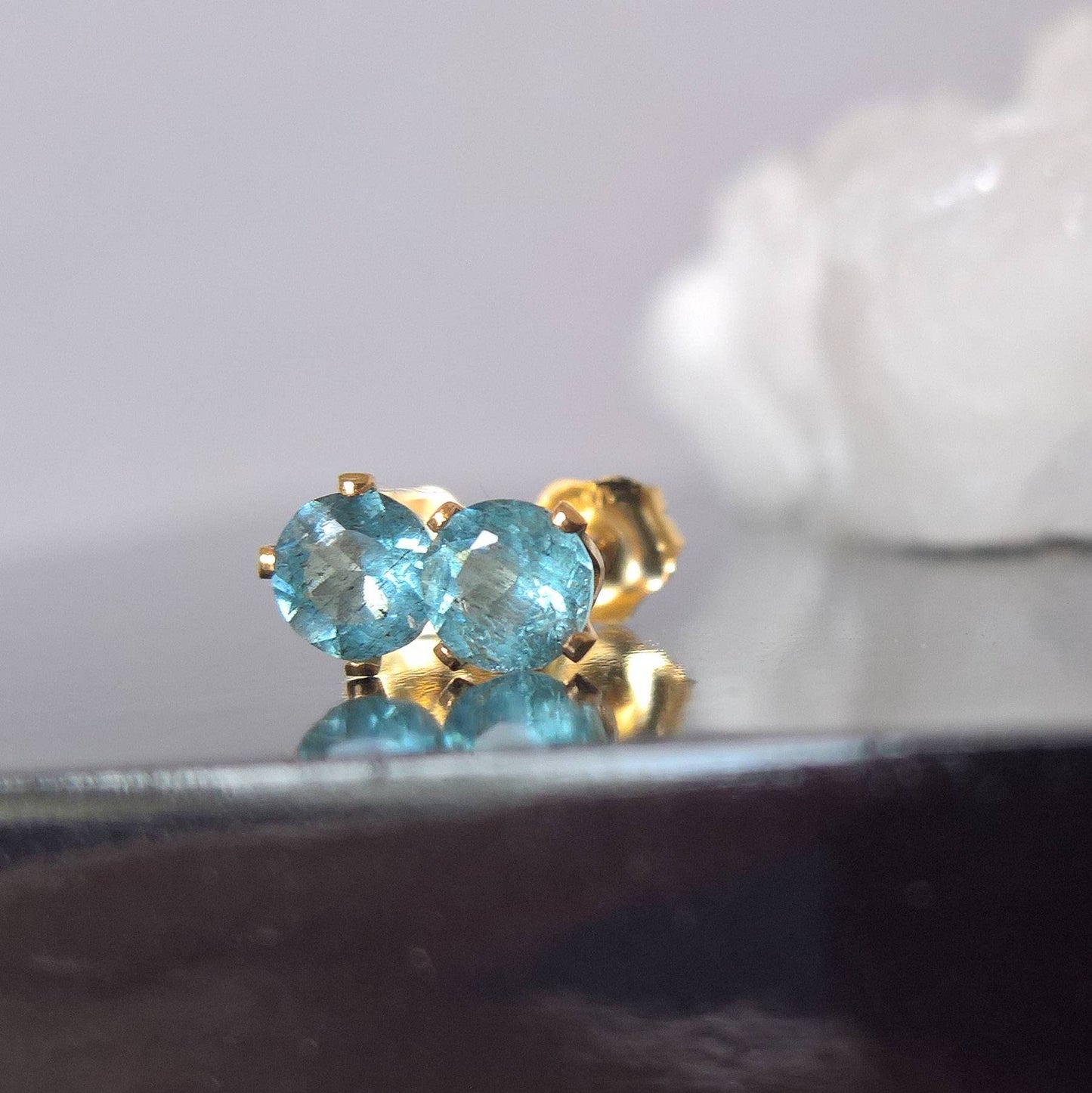 Moss Aquamarine earrings studs - gold fill or sterling silver 4mm size