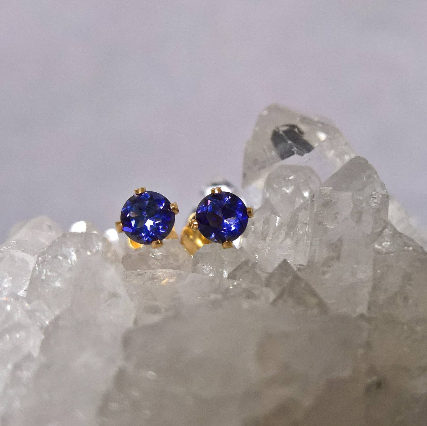 Iolite earrings stud - sterling silver or gold fill 4mm size