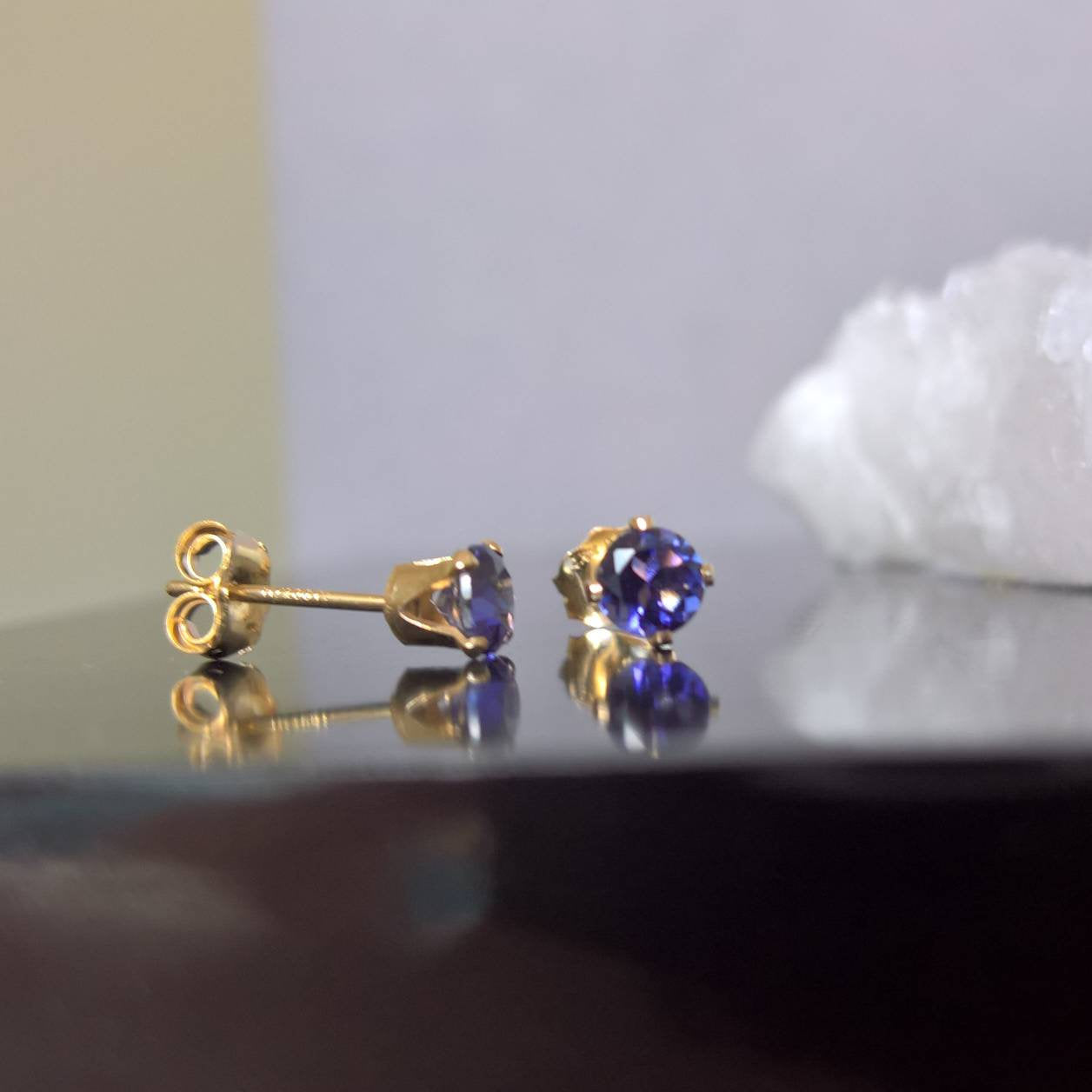 Iolite earrings stud - sterling silver or gold fill 4mm size
