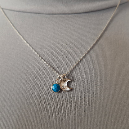 Moon phase turquoise pendant necklace sterling silver