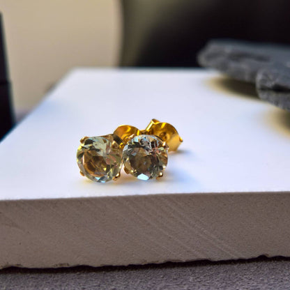 Green amethyst gold filled stud earrings
