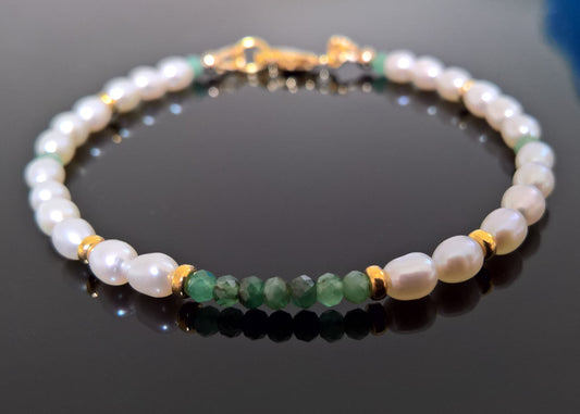 Pearl and emerald gold vermeil bracelet