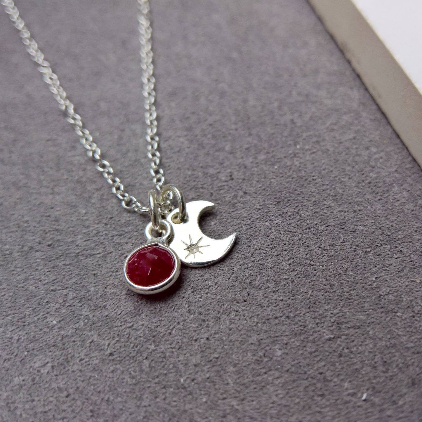 Ruby silver moon necklace