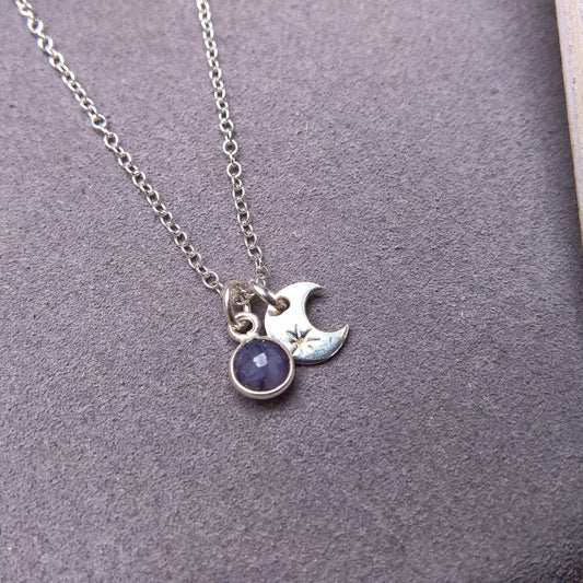 Sapphire Silver moon necklace