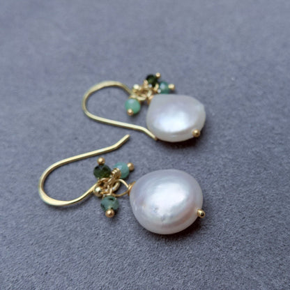 Pearl and Emerald drop earrings
