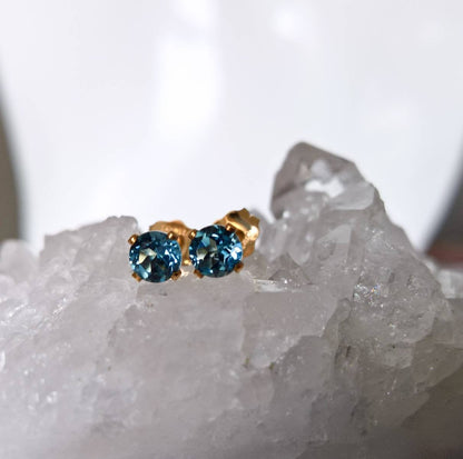 London blue topaz stud earrings sterling silver - November birthstone earrings