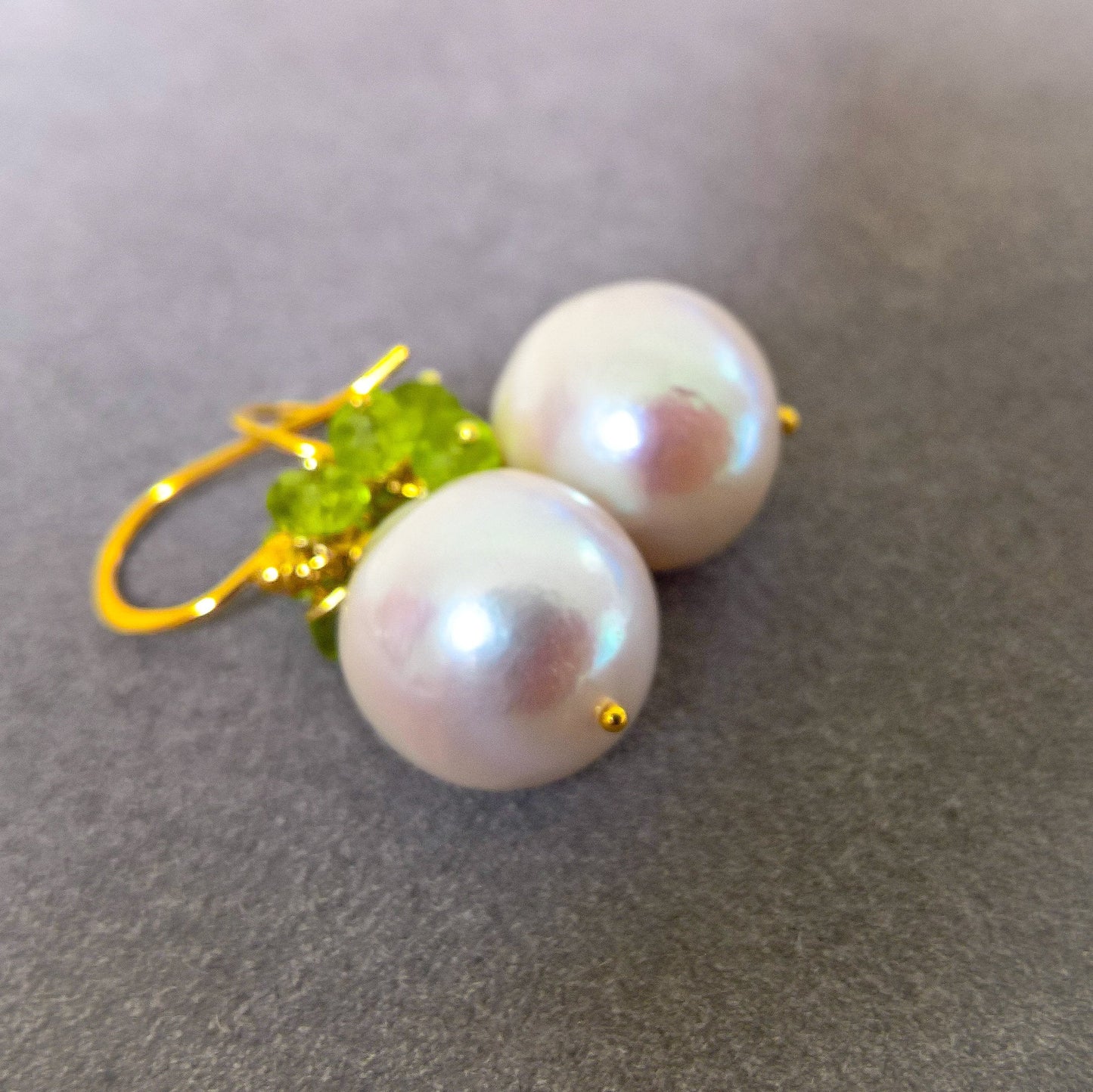 Pearl and peridot gemstone cluster earrings