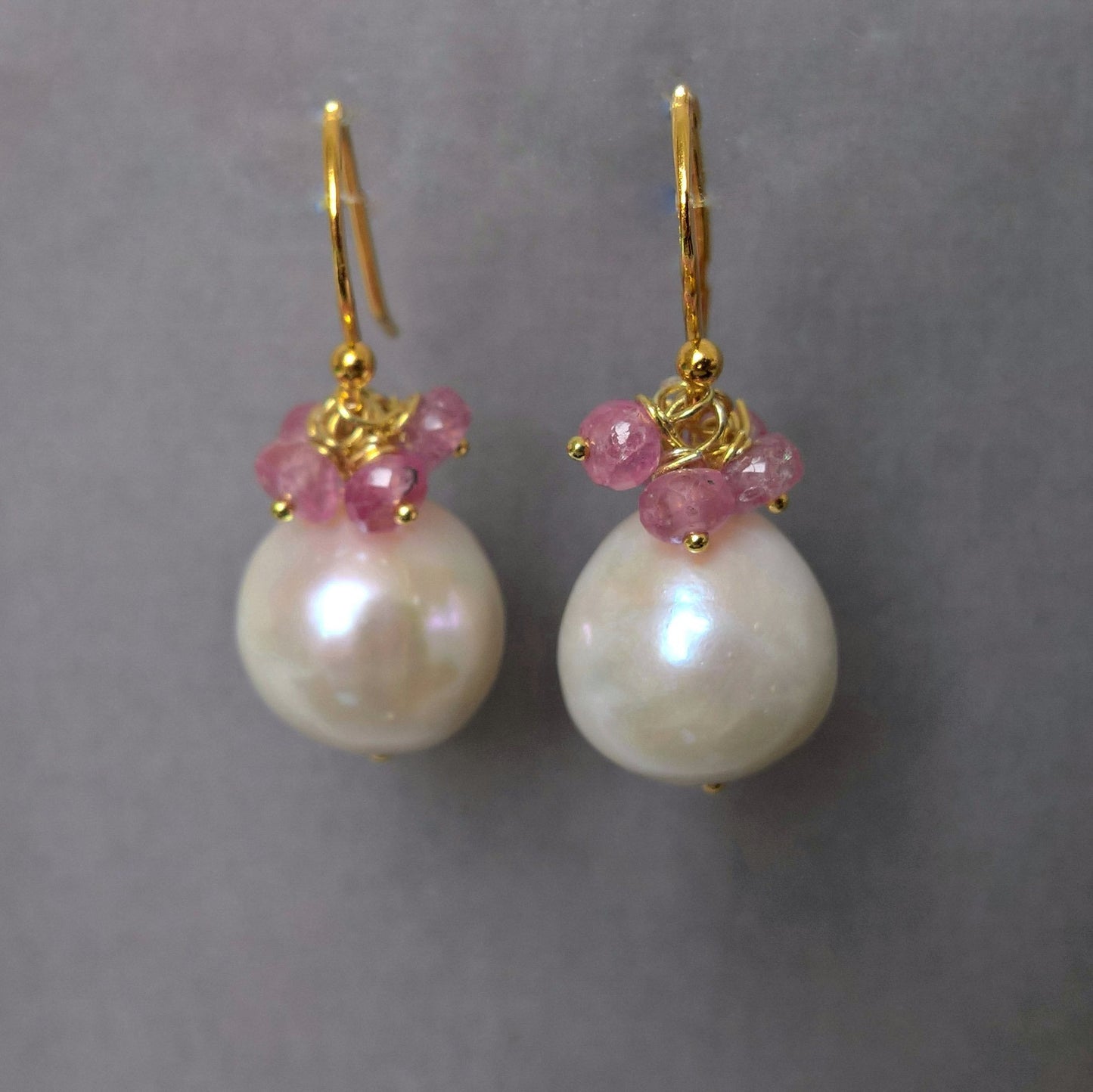 Pink sapphire and pearl drop earrings
