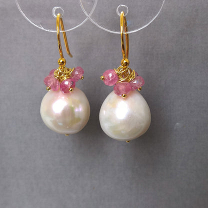 Pink sapphire and pearl drop earrings