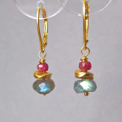 Labradorite and ruby drop earrings