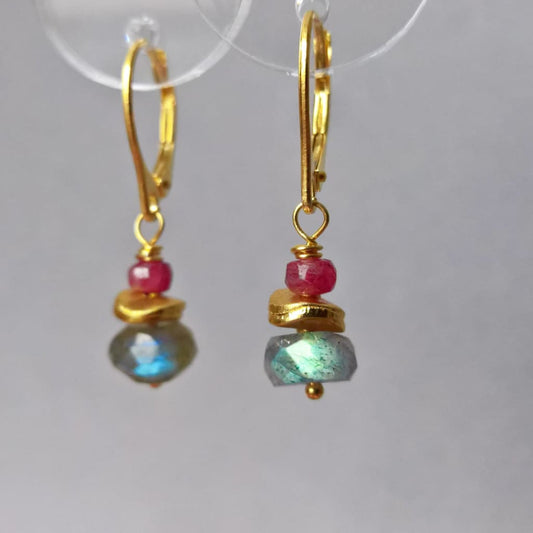 Labradorite and ruby drop earrings