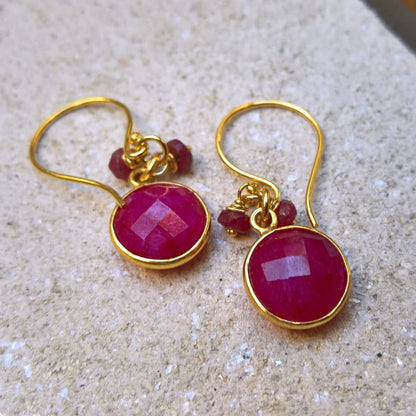 Ruby drop earrings in gold vermeil