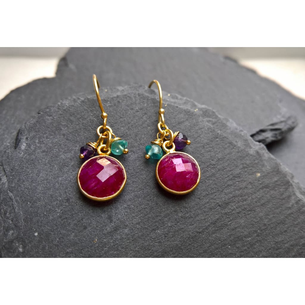 Ruby earrings and necklace circle pendant jewellery set